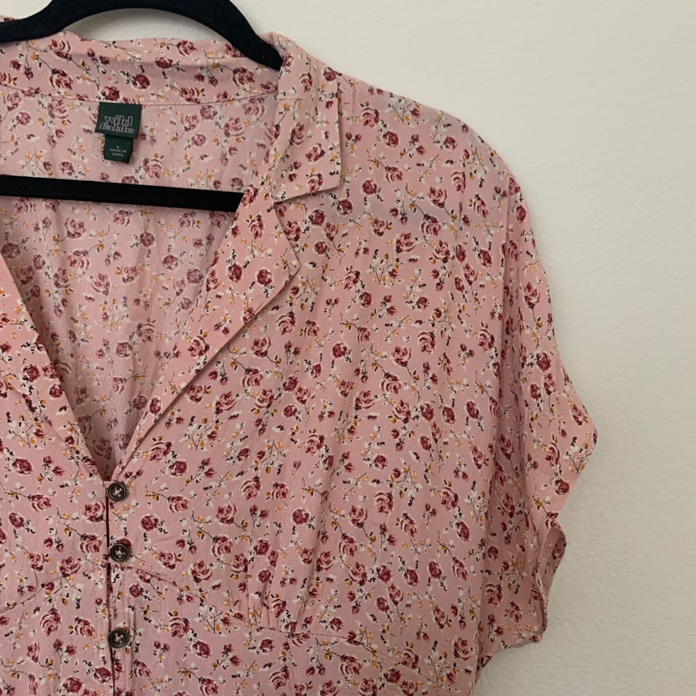 Pink floral mini shirt dress